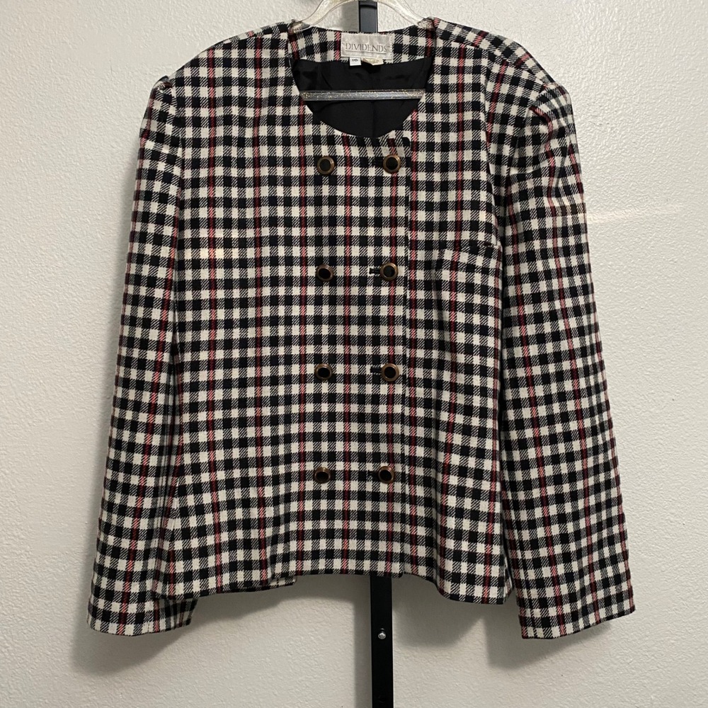 Vtg Women's Double Breasted Plaid Short Coat Jacket